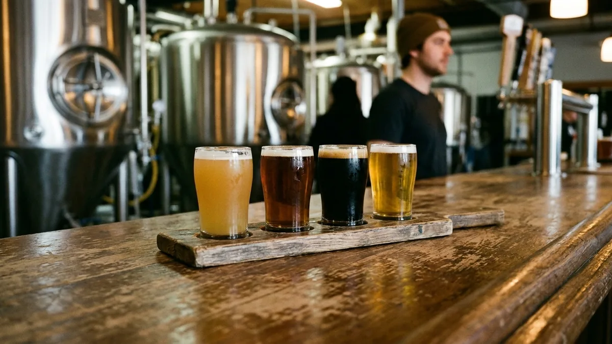 Craft beer flight on a brewery tour near Georgetown TX