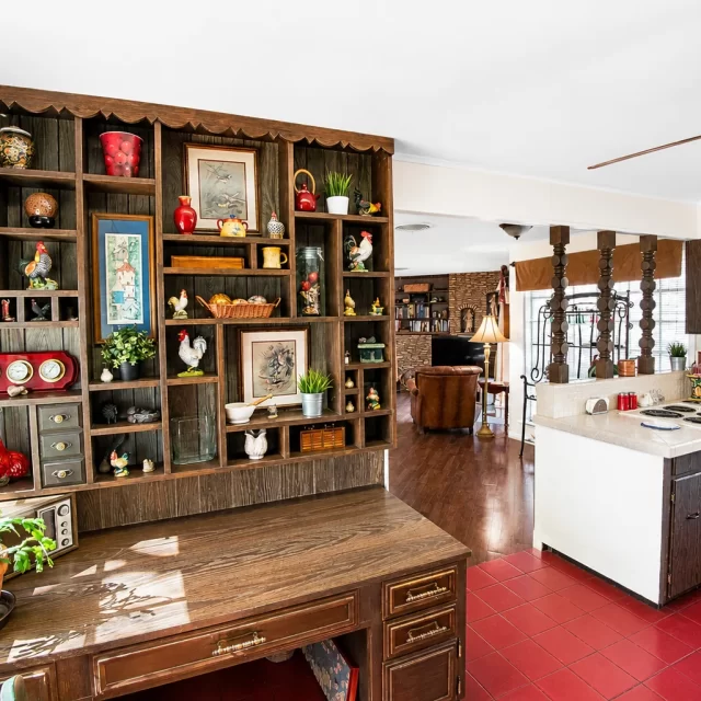 Spacious farmhouse kitchen with custom cabinetry and marble countertops at dog friendly cabin Georgetown